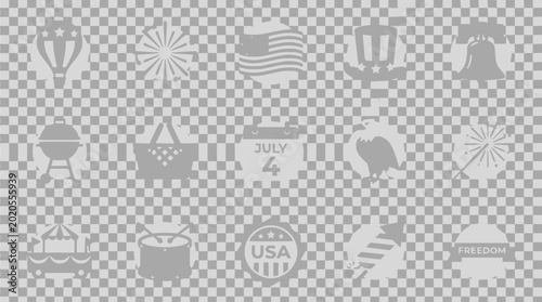 USA Independence Day Icons Set: July 4th Celebration, Patriotic Symbols, American Holidays
