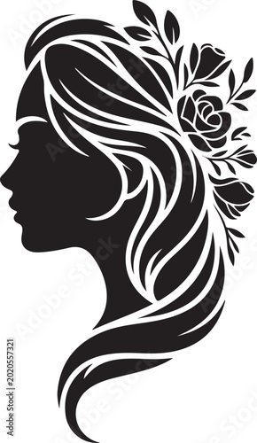 Obraz na płótnie Elegant Female Face Floral Hair Design,Beautiful Woman Portrait Silhouette Vecto