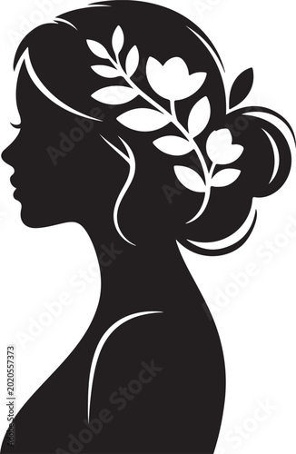 Photos Elegant Female Face Floral Hair Design,Beautiful Woman Portrait Silhouette Vecto