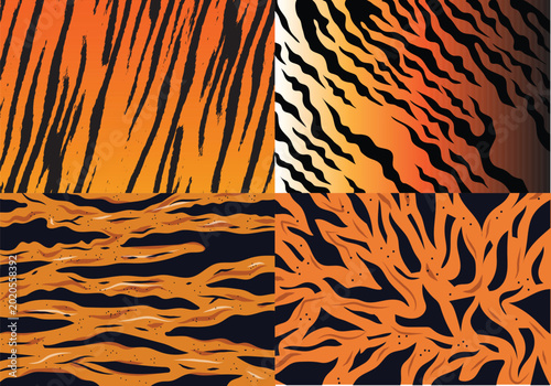 Fotografía Collection of seamless tiger stripe patterns and animal skin textures
