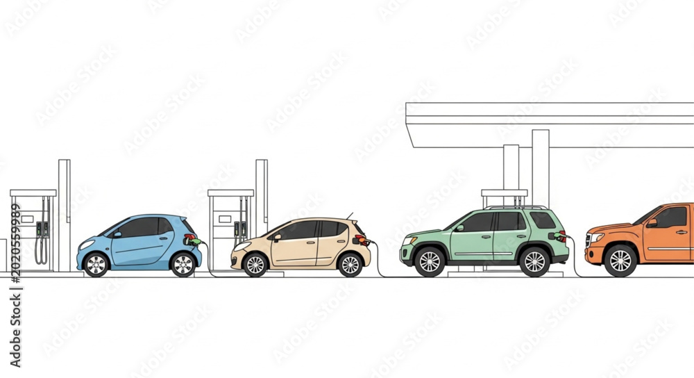 Εκτύπωση καμβά Electric cars charging at a modern charging station.