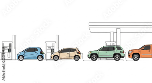 Tableau sur toile Electric cars charging at a modern charging station.
