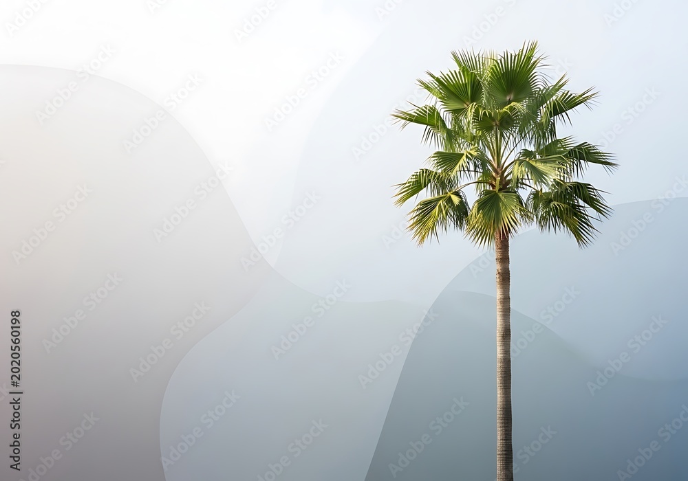 Obraz premium Palm tree standing tall against a hazy sky with gentle hills