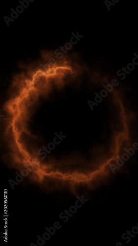 Abstract fiery ring of burning energy glowing on black background.