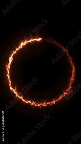 Fiery glowing ring abstract energy effect looping motion background.