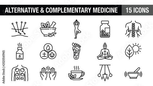 Canvas Print Alternative medicine icons, complementary medicine symbols, medical icons