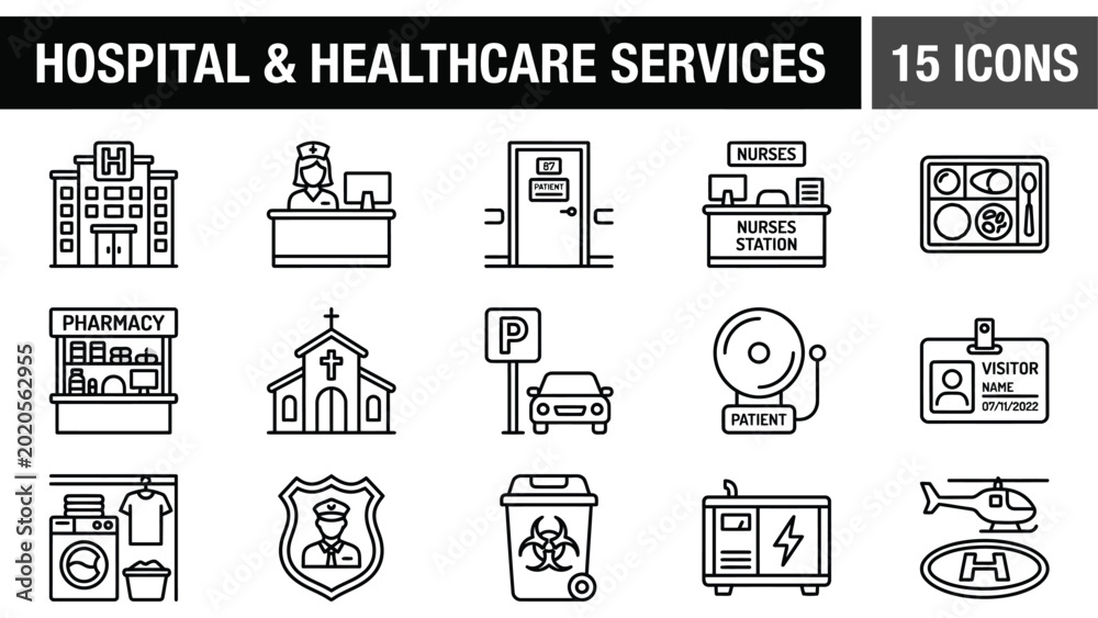 Fototapeta premium Hospital and healthcare services icon set