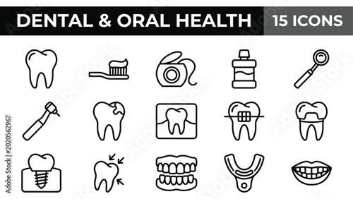 фотографія Dental and oral health icons set, tooth, teeth, dentistry