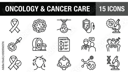 Cuadro en lienzo Oncology and Cancer Care Icons Set