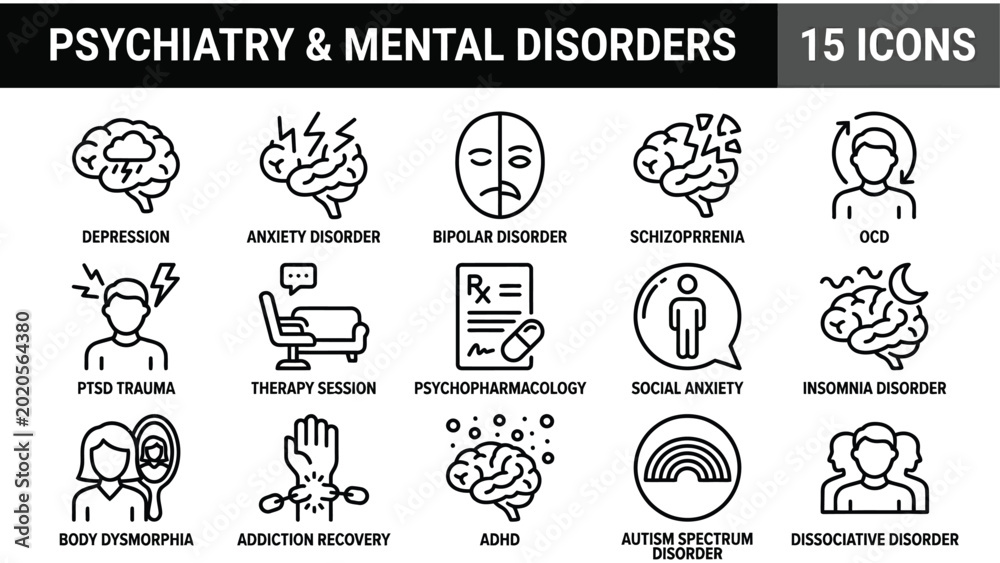 Αυτοκόλλητο Psychiatry and mental health icons set