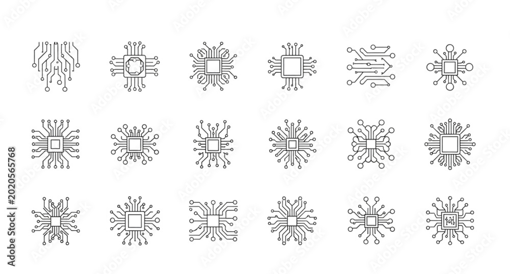Foto Circuit board designs and microchip illustrations for electronic and technology