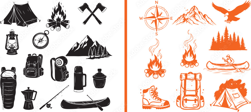 Φωτογραφία Camping and outdoor adventure icons