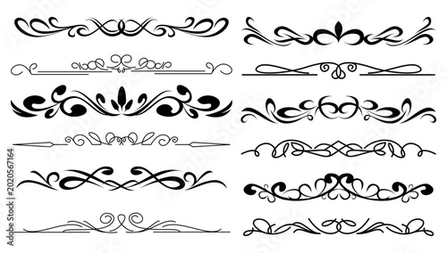Elegant Hand Drawn Decorative Divider Border and Calligraphic Line Ornament Collection Set