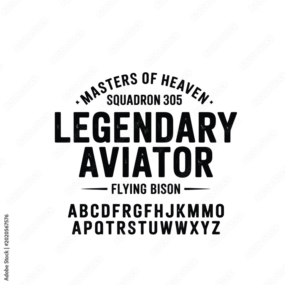 Fototapeta premium Legendary Aviator Vintage Military Emblem Set with Masters of Heaven Squadron 305 and Bold Sans Serif Font Alphabet Set Vector Illustration