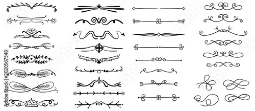 Elegant Hand Drawn Decorative Divider Border and Calligraphic Line Ornament Collection Set