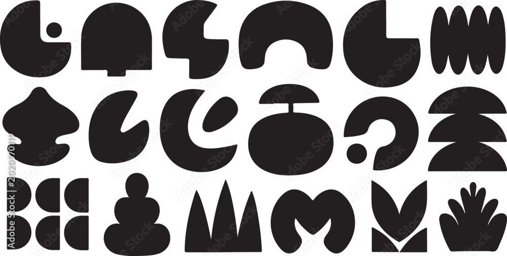 Fototapeta premium Black Silhouette Shapes on White Background Vector Graphics