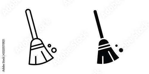 Tableau sur toile Broom sweeping dust icon line vector set. Solid style icons