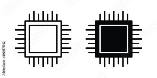 Foto Computer microchip icon line vector set. Solid style icons