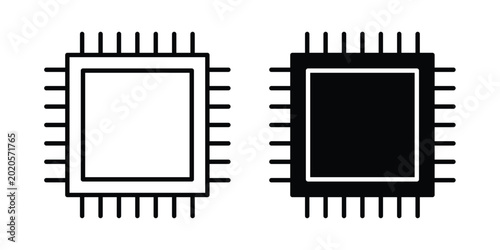 Photos Computer microprocessor icon line vector set. Solid style icons