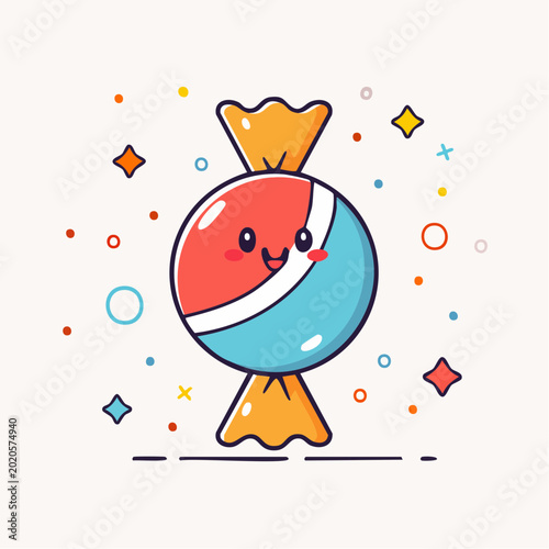 Cute Candy Character with Happy Face