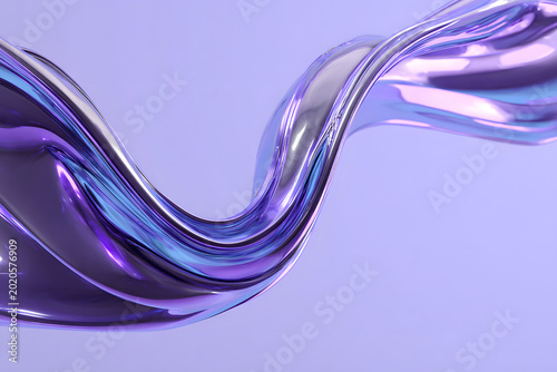 Shiny violet metallic wave flows across lilac background with elegant curves and smooth reflections capturing essence of luxury fluid motion for contemporary digital art and high end design.