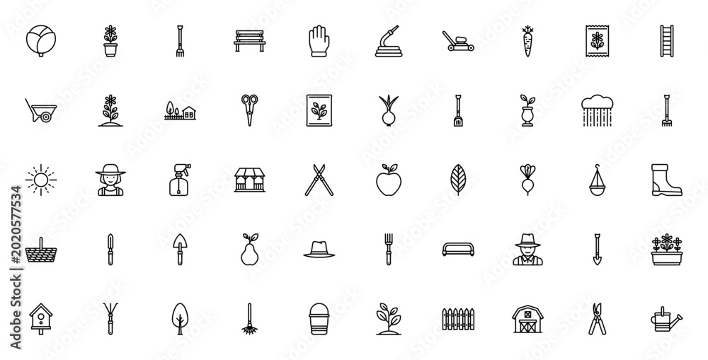 Foto Linear Gardening Tools icon set