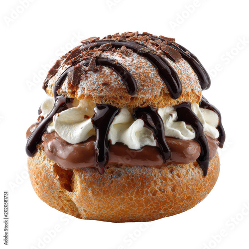 Chocolate hazelnut dessert with whipped cream isolated on transparent