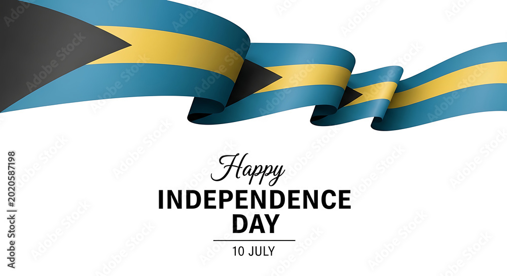 Obraz premium Happy independence day bahamas flag ribbon