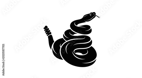 Canvastavla Black Rattlesnake coiled, ready to strike, isolated on white background, silhoue