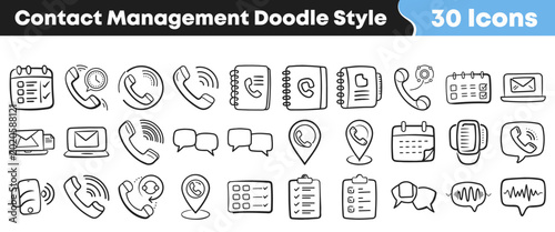 Bild auf Leinwand Collection of hand drawn contact management icons for business communication use