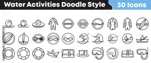 Bild auf Leinwand Set of hand drawn doodle style water activities sport icons
