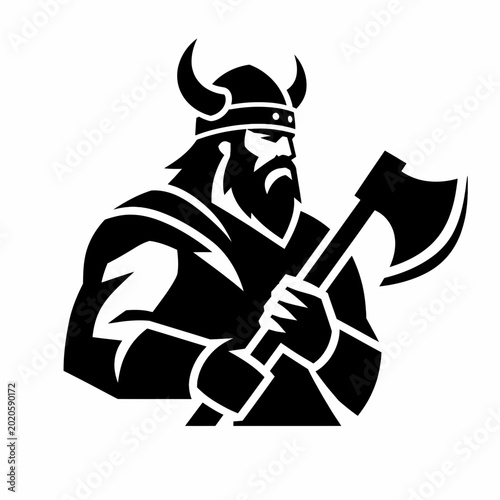 Viking warrior holding a battle axe, simplified strong pose