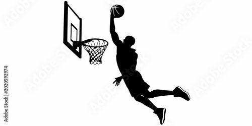 Bild auf Leinwand basketball player silhouette dunking with hoop and net