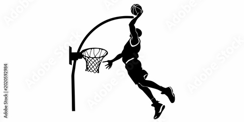 Tableau sur toile basketball player silhouette dunking on white background