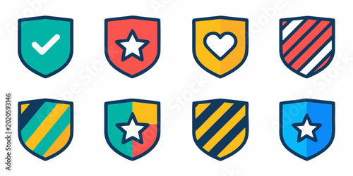 Schilderij op canvas colorful shield icons set badges with various symbols and patterns