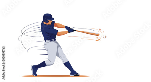 Skilled baseball player swings a bat with great power to hit a fast moving ball during an intense match on a professional sports field.