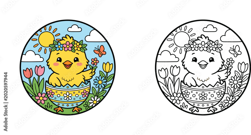 Fotografía "Adorable Easter Chick Hatched from Egg Surrounded by Spring Flowers"