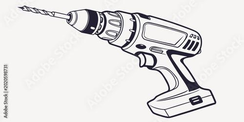 Canvastavla Graphic illustration of a professional cordless power drill for construction and