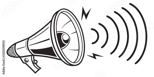 Fotografía Megaphone emitting sound waves and electric sparks as a communication symbol wit