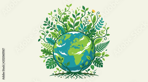 Earth with green leaves.