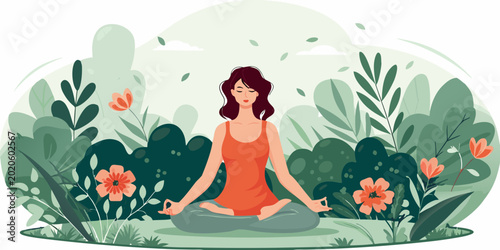 Tableau sur toile woman meditating in lotus position colorful vector illustration