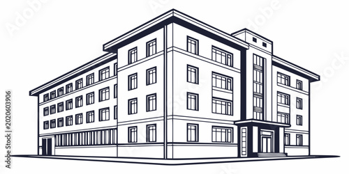 Bild auf Leinwand Detailed architectural drawing of a commercial multi-story building with buildin