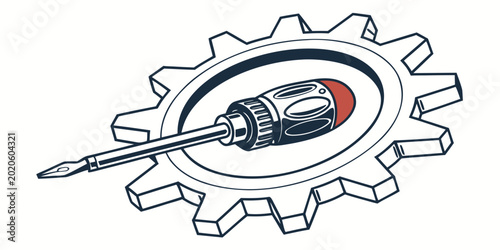 Tableau sur toile Phillips screwdriver on industrial mechanical gear with screwdriver phillips mai