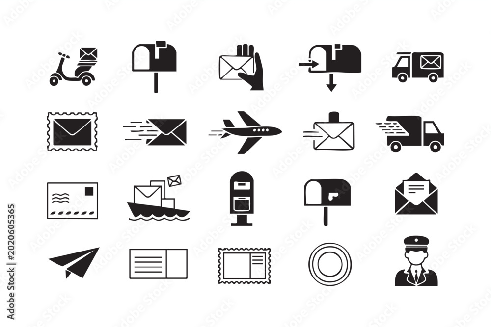 Φωτογραφία Mail Delivery Vector Icon Set for Postal Service and Communication Design