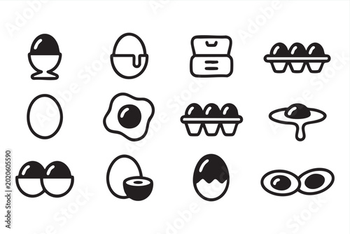 Photos Black Egg Icons With Fried, Boiled, Carton and Yolk Symbols