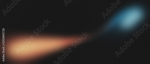 Foto a cyan blue on the left side and a warm orange-yellow on the right side, both of which fade into a deep black background in the center