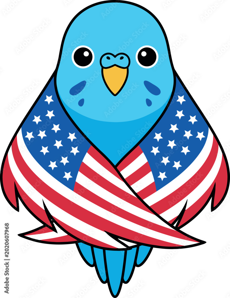 Obraz premium Cute blue bird wearing american flag scarf isolated on transparent background