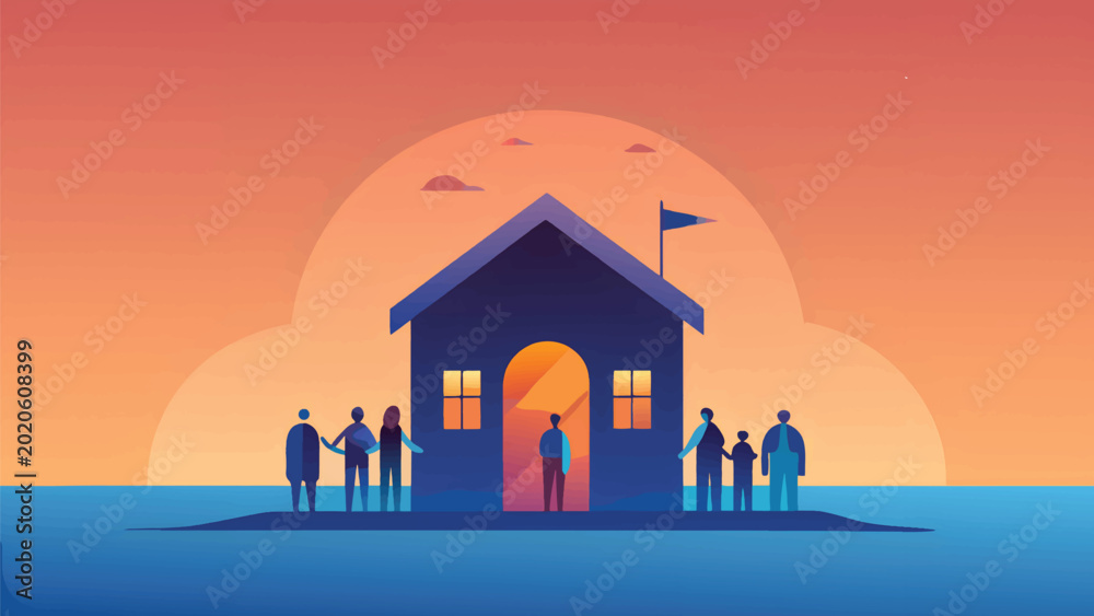 Naklejka premium Together We Build Safe Homes and Brighter Futures for Refugees.eps