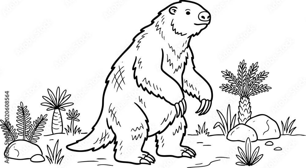 Obraz premium Giant Ground Sloth Prehistoric Animal Coloring Page Illustration