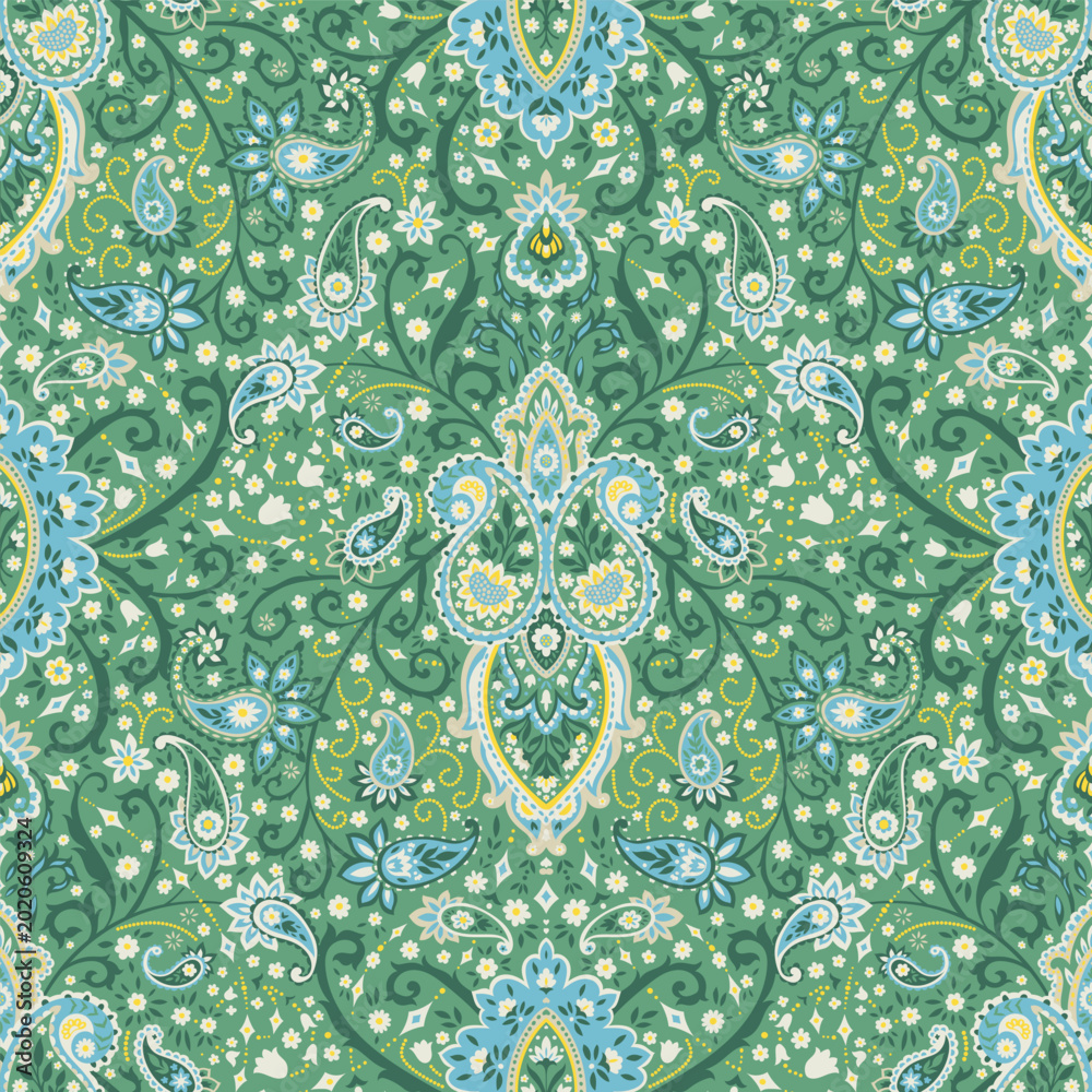 Φωτογραφία Green Intricate Paisley Floral Damask Design